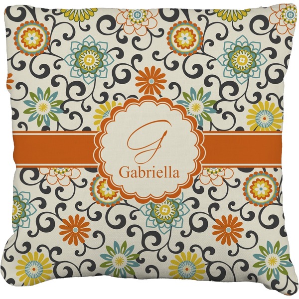 Custom Swirls & Floral Faux-Linen Throw Pillow 20" (Personalized)