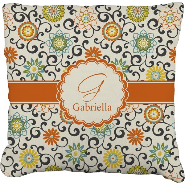 Custom Swirls & Floral Faux-Linen Throw Pillow 26" (Personalized)
