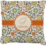 Swirls & Floral Faux-Linen Throw Pillow (Personalized)