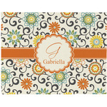 Swirls & Floral Woven Fabric Placemat - Twill w/ Name and Initial