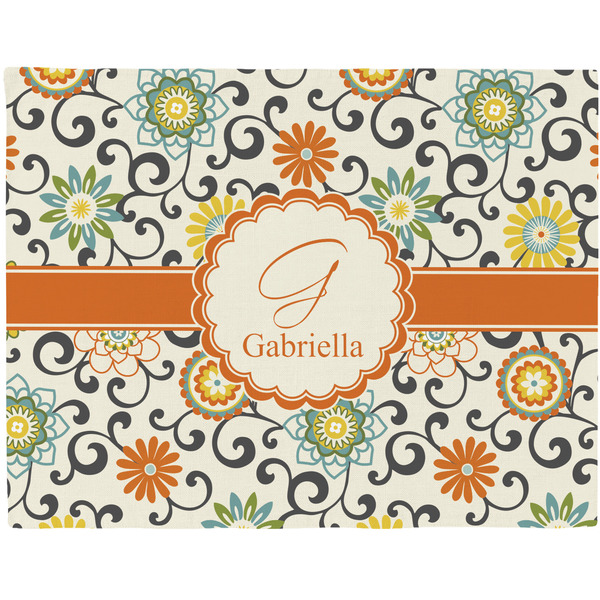 Custom Swirls & Floral Woven Fabric Placemat - Twill w/ Name and Initial