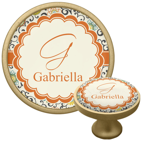 Custom Swirls & Floral Cabinet Knob - Gold (Personalized)