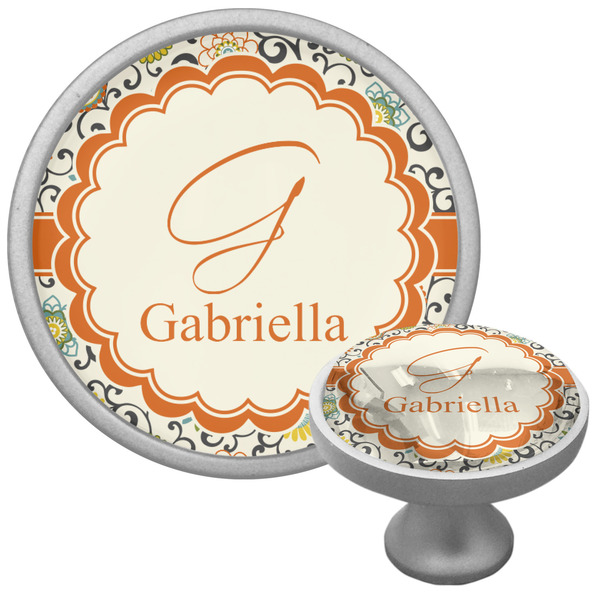 Custom Swirls & Floral Cabinet Knob (Silver) (Personalized)