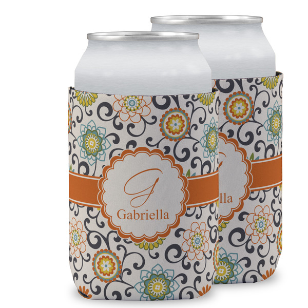 Custom Swirls & Floral Can Cooler (12 oz) w/ Name and Initial