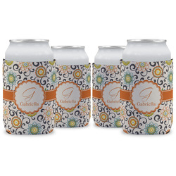 Swirls & Floral Can Cooler (12 oz) - Set of 4 w/ Name and Initial