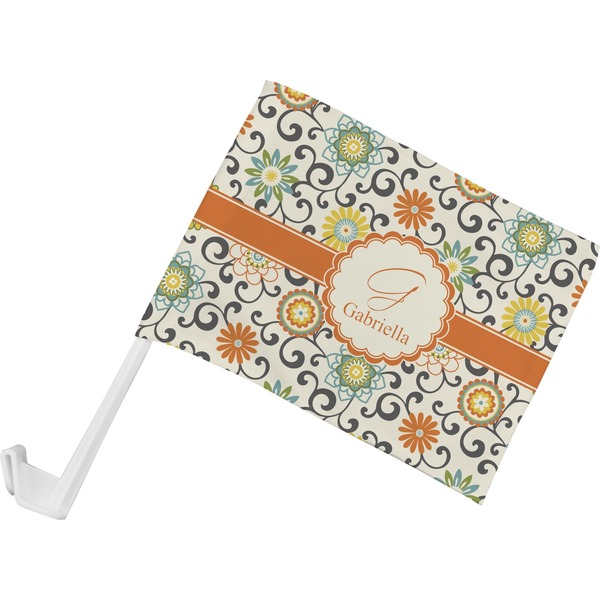 Custom Swirls & Floral Car Flag - Small w/ Name and Initial