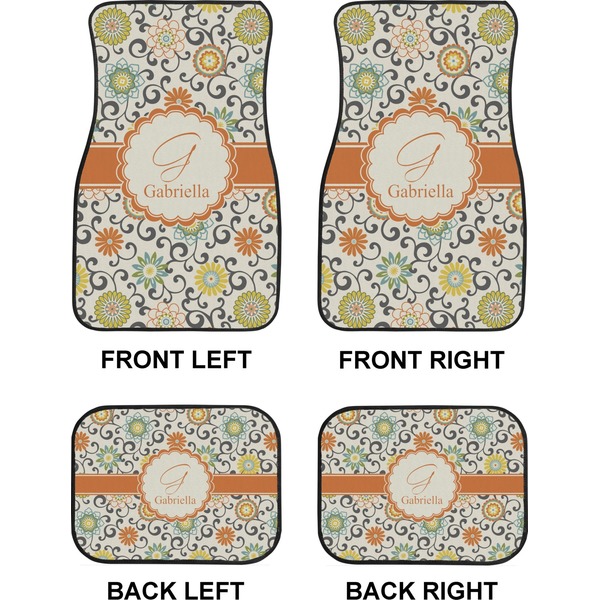 Swirls & Floral Car Floor Mats Set (2F + 2B)