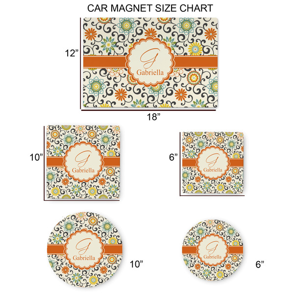 Swirls & Floral Car Magnets - SIZE CHART