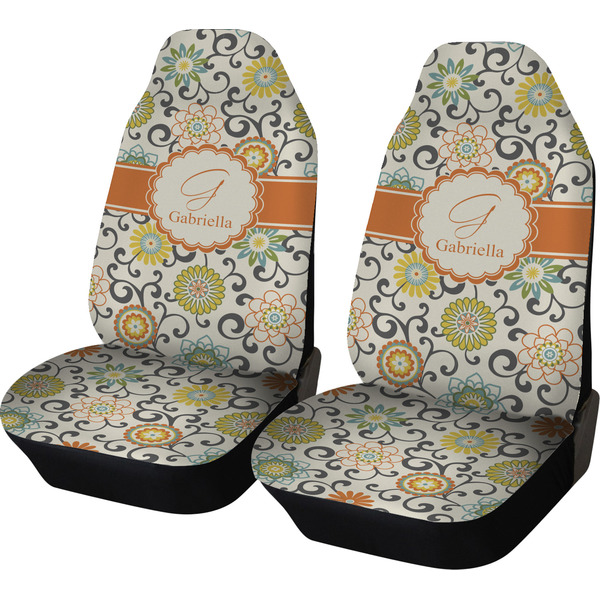 Custom Swirls & Floral Car Seat Covers (Set of Two) (Personalized)
