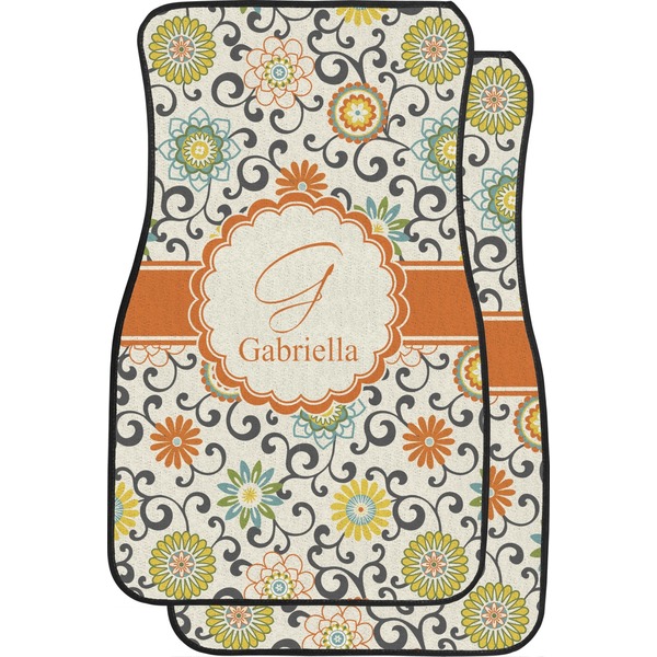 Custom Swirls & Floral Car Floor Mats (Front Seat) (Personalized)