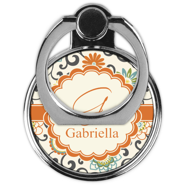 Swirls & Floral Cell Phone Ring Stand & Holder - Front (Collapsed)