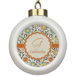 Swirls & Floral Ceramic Ball Ornament (Personalized)