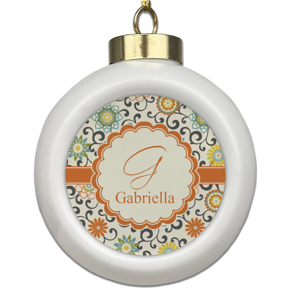 Custom Swirls & Floral Ceramic Ball Ornament (Personalized)