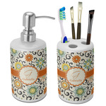 Swirls & Floral Ceramic Bathroom Accessories Set (Personalized)