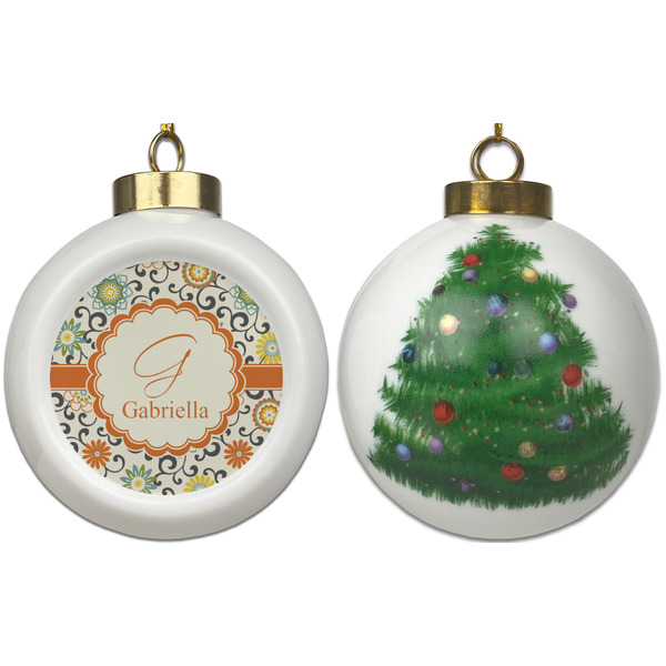 Swirls & Floral Ceramic Christmas Ornament - X-Mas Tree (APPROVAL)