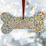 Swirls & Floral Ceramic Dog Ornament w/ Name and Initial
