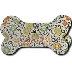 Swirls & Floral Ceramic Dog Ornament - Front & Back w/ Name and Initial