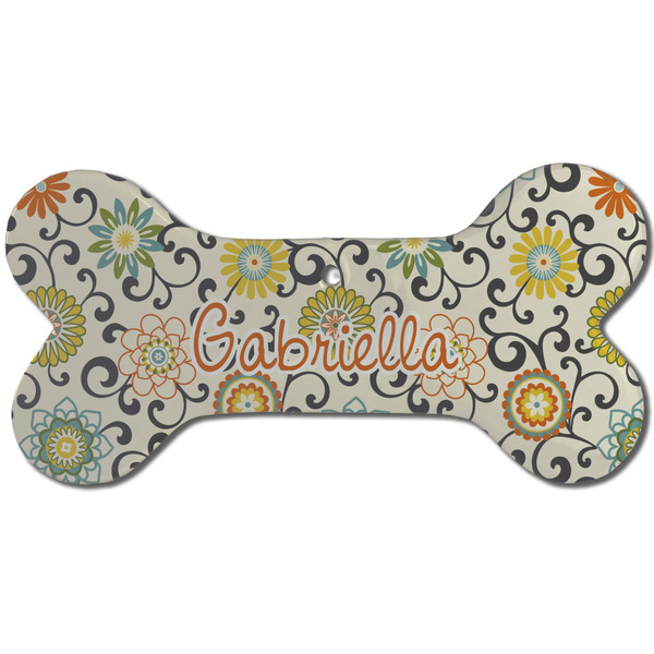 Swirls & Floral Ceramic Flat Ornament - Bone Front