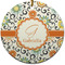 Swirls & Floral Round Ceramic Ornament w/ Name and Initial