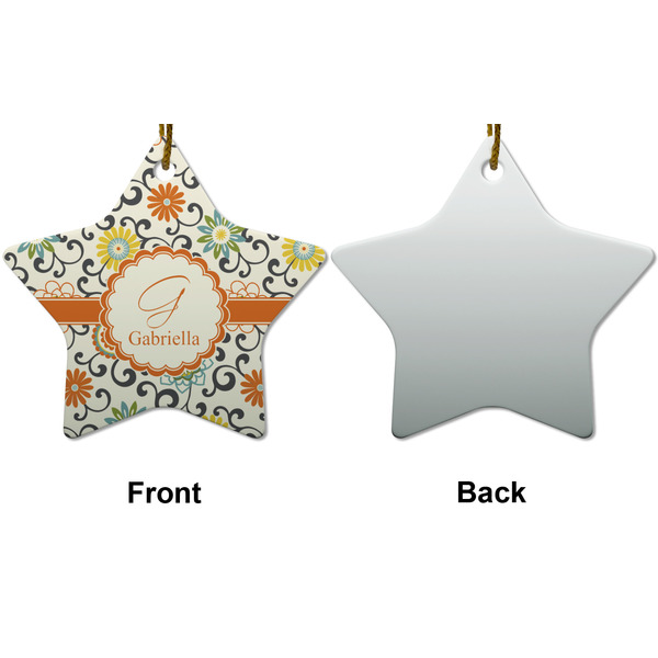 Swirls & Floral Ceramic Flat Ornament - Star Front & Back (APPROVAL)