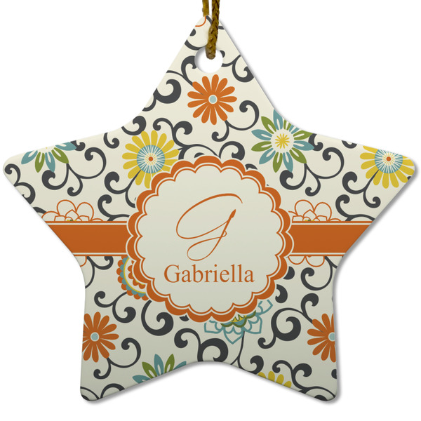 Swirls & Floral Ceramic Flat Ornament - Star (Front)