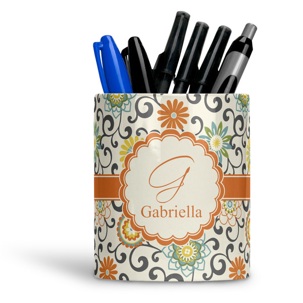 Custom Swirls & Floral Ceramic Pen Holder