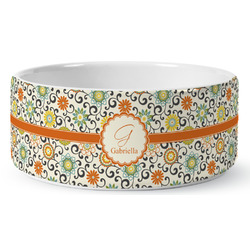 Swirls & Floral Ceramic Dog Bowl (Personalized)