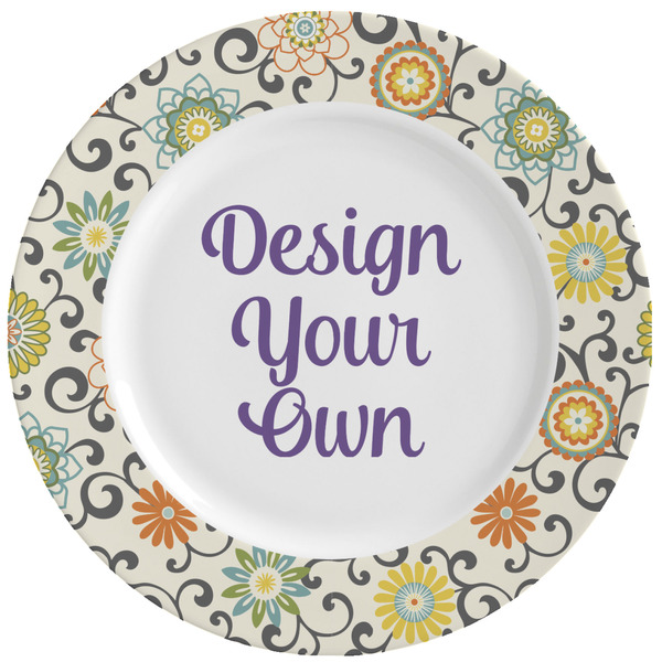 Custom Swirls & Floral Ceramic Dinner Plates (Set of 4) (Personalized)