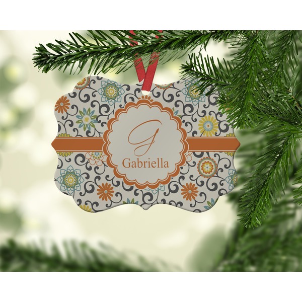 Swirls & Floral Christmas Ornament (On Tree)