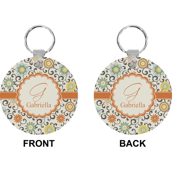 Swirls & Floral Circle Keychain (Front + Back)