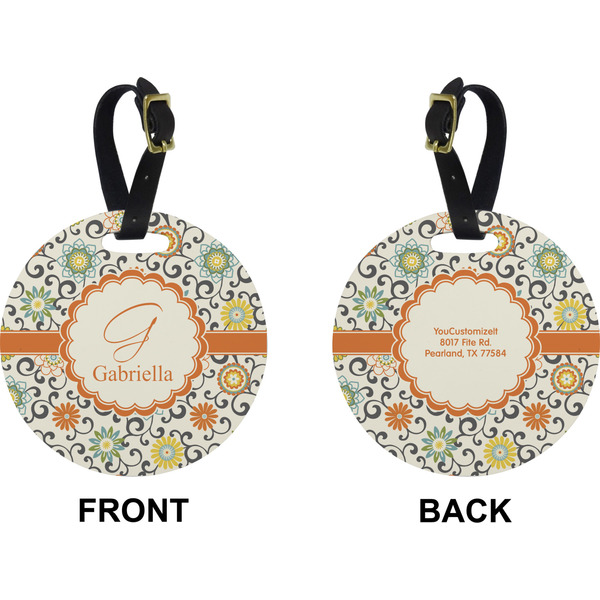 Swirls & Floral Circle Luggage Tag (Front + Back)