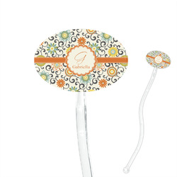 Swirls & Floral 7" Oval Plastic Stir Sticks - Clear (Personalized)