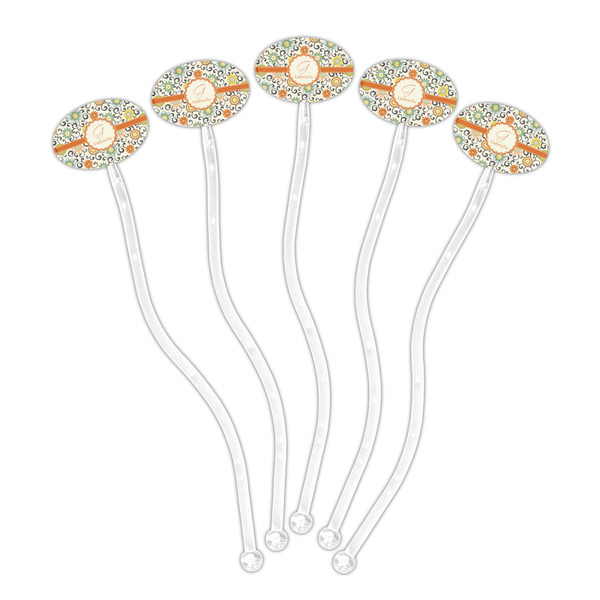 Swirls & Floral Clear Plastic 7" Stir Stick - Oval - Fan