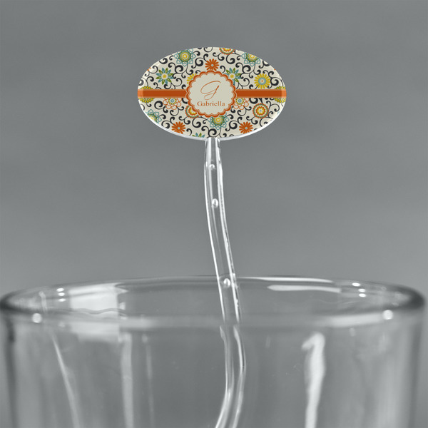 Swirls & Floral Clear Plastic 7" Stir Stick - Oval - Main