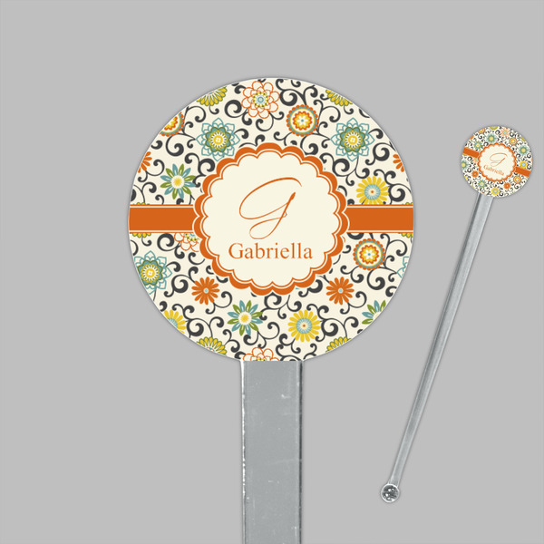 Swirls & Floral Clear Plastic 7" Stir Stick - Round - Closeup