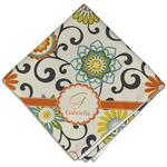 Swirls & Floral Cloth Dinner Napkin - Single w/ Name and Initial