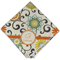 Swirls & Floral Cloth Dinner Napkin - Single w/ Name and Initial