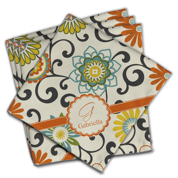 Custom Swirls & Floral Cloth Napkins (Set of 4) (Personalized)