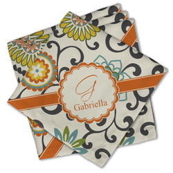 Swirls & Floral Cloth Cocktail Napkins - Set of 4 w/ Name and Initial