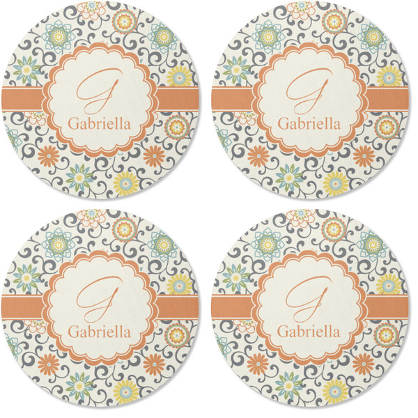 Swirls & Floral Coaster Round Rubber Back - Apvl