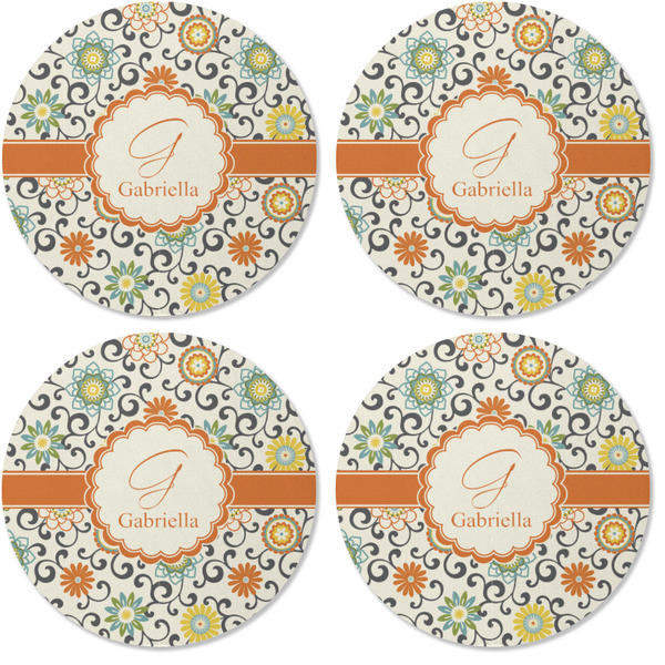 Swirls & Floral Coaster Round Rubber Back - Apvl