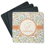 Swirls & Floral Square Rubber Backed Coasters - Set of 4 (Personalized)