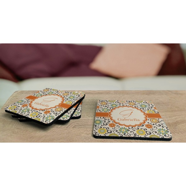 Swirls & Floral Coaster Rubber Back - On Coffee Table