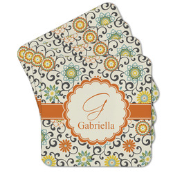 Swirls & Floral Cork Coaster - Set of 4 w/ Name and Initial
