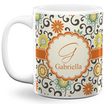 Swirls & Floral 11 Oz Coffee Mug - White (Personalized)