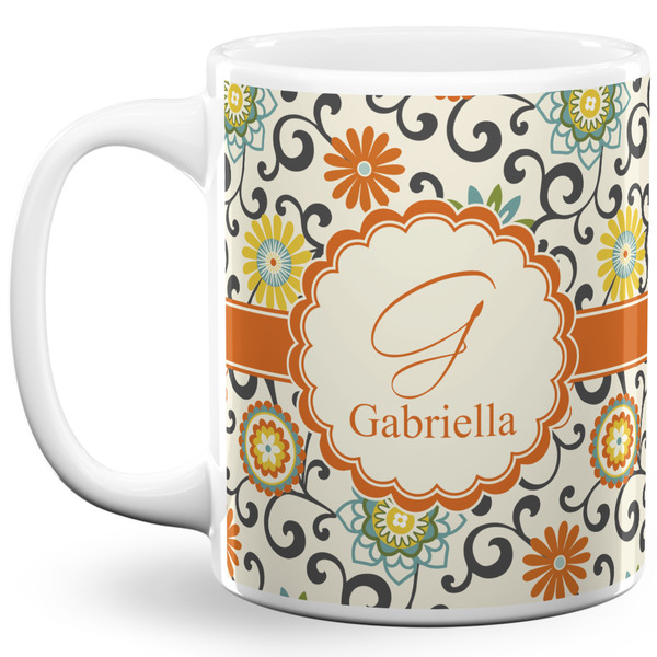 Custom Swirls & Floral 11 Oz Coffee Mug - White (Personalized)