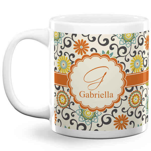 Custom Swirls & Floral 20 Oz Coffee Mug - White (Personalized)