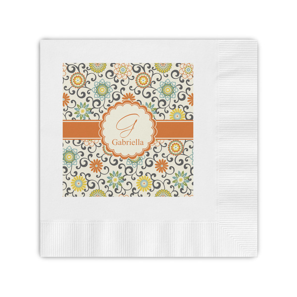 Custom Swirls & Floral Coined Cocktail Napkins (Personalized)