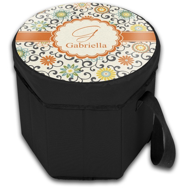 Swirls & Floral Collapsible Personalized Cooler & Seat (Closed)
