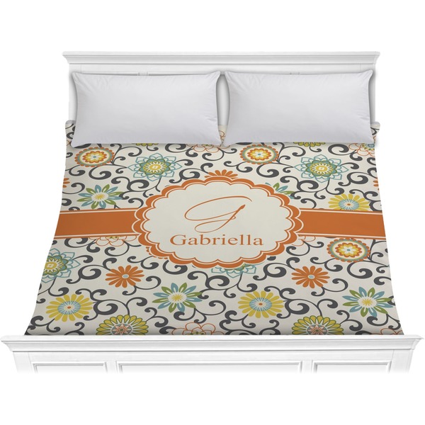 Custom Swirls & Floral Comforter - King (Personalized)